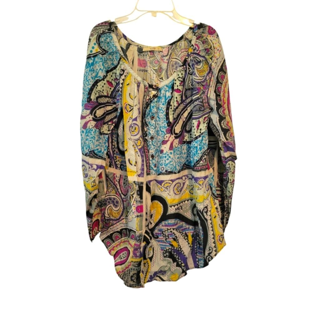 Etro Paisley Print Tunic Long Sleeve Blouse Size 42 (6) Silk Blend Multicolor
